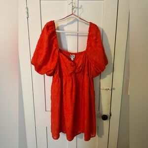 Bright Coral Puff Sleeve Mini Dress